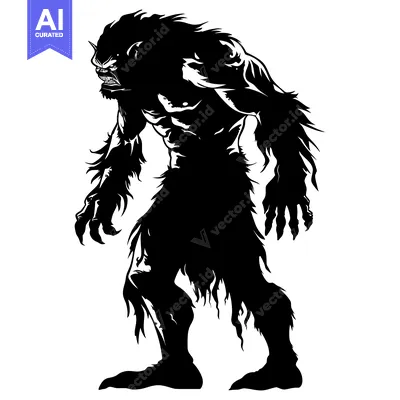 Premium design asset: Black and White Silhouette of a Ferocious Monster
