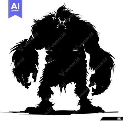 Silhouette of a Ferocious, Hairy Creature with Clenched Fists