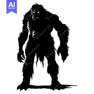 Popular premium asset: Black and White Silhouette of a Bigfoot-Like Creature