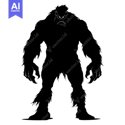Aset premium populer: Silhouette of a Ferocious, Hairy Creature with Claws