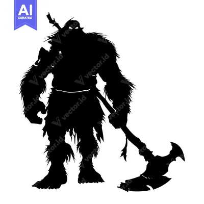 Aset premium populer: Silhouette of a Furry Warrior Holding an Axe