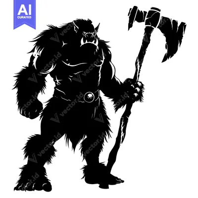 Aset premium populer: Silhouette of a Furry Monster Holding an Axe