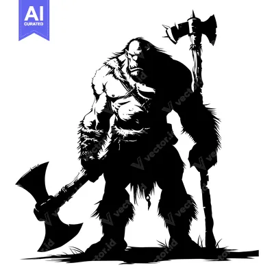 Aset premium populer: A muscular, bearded warrior wielding a large axe