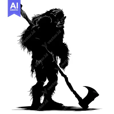 Aset desain premium: Silhouette of a Furry Creature Holding a Large Axe