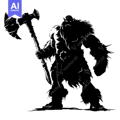 Premium design asset: Silhouette of a Furry Warrior Holding a Large Axe