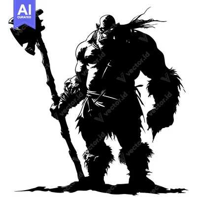 Aset desain premium: Silhouette of a Muscular Orc Holding a Large Axe