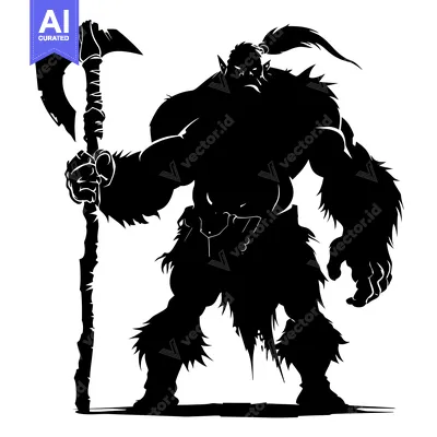 Popular premium asset: A Silhouette of a Muscular Orc Holding an Axe