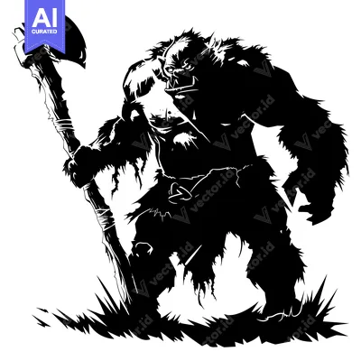 Aset desain premium: Silhouette of a Ferocious Orc Holding a Large Axe