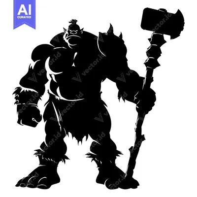 A Silhouette of a Muscular Orc Holding a Large Hammer