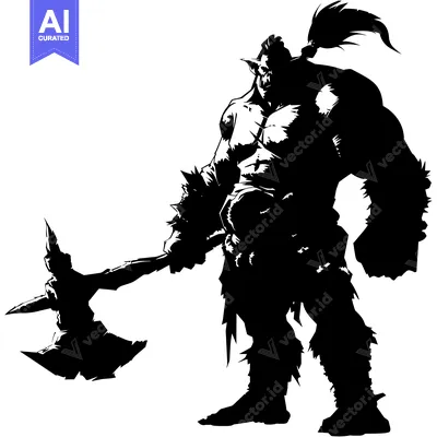 Aset premium populer: A Silhouette of a Muscular Orc Holding a Large Axe