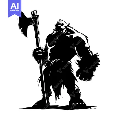 Aset premium populer: Silhouette of a Muscular Orc Holding a Large Axe