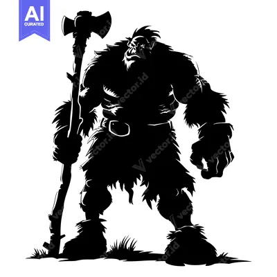 Aset desain premium: Silhouette of a muscular, axe-wielding, fierce-looking Orc warrior