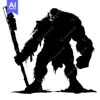 Aset premium populer: Silhouette of a Ferocious, Furry Creature Holding a Weapon