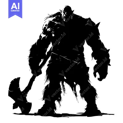 Aset premium populer: Silhouette of a Muscular Orc Warrior Holding an Axe