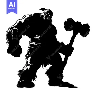 Aset premium populer: Silhouette of a Muscular Barbarian Holding a Large Hammer