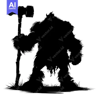 Premium design asset: Silhouette of a Furry Giant Holding a Large Hammer