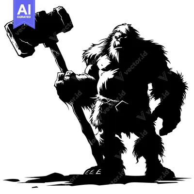 Premium design asset: Silhouette of a Bigfoot Holding a Large Stone Hammer