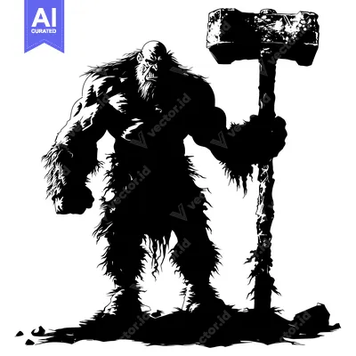 Aset premium populer: Black and White Silhouette of a Giant Holding a Hammer