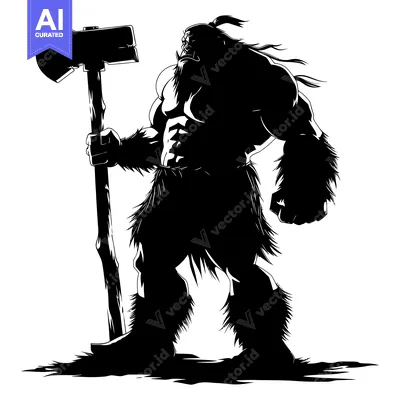 Premium design asset: Silhouette of a Large, Muscular, Ferocious Warrior with a Two-Handed A