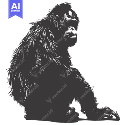 Popular premium asset: A Black and White Silhouette of a Sitting Orangutan