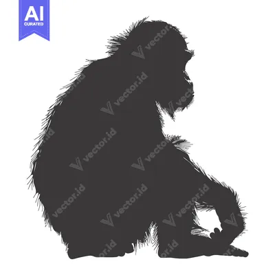 Premium design asset: A Silhouette of a Sitting Chimpanzee