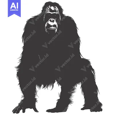 Aset desain premium: Silhouette of a Furry Orangutan in a Sitting Position
