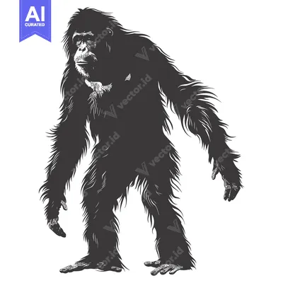 Aset desain premium: Black and white illustration of a standing chimpanzee