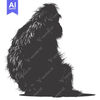 Aset premium populer: Silhouette of a Furry Primate Sitting Down