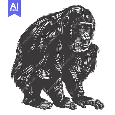 Aset premium populer: Black and White Illustration of a Chimpanzee Sitting