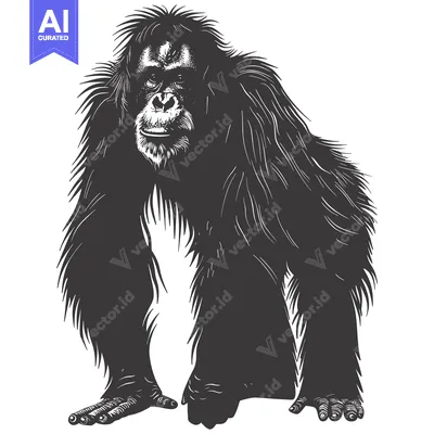 Aset desain premium: A Detailed Black and White Illustration of an Orangutan