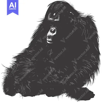 Aset premium populer: A Detailed Silhouette of a Sitting Gorilla