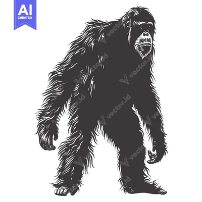 Aset premium populer: A black and white illustration of a chimpanzee standing upright