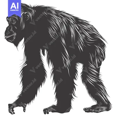 Aset desain premium: A Silhouetted Chimpanzee Walking With Fur Detail