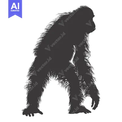 Premium design asset: Silhouette of a Furry Chimpanzee Walking