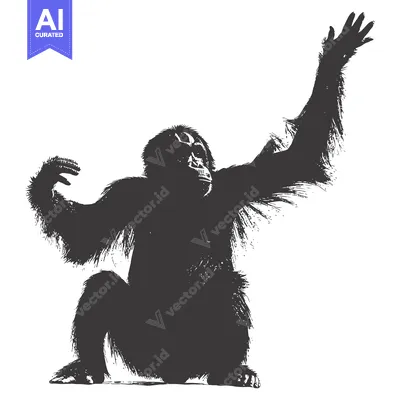 Aset desain premium: Silhouette of a Chimpanzee Reaching Upwards