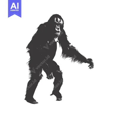 Aset desain premium: Black and White Silhouette of a Standing Orangutan