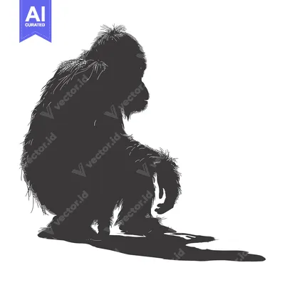 Premium design asset: A Sitting Chimpanzee Silhouette with a Shadow