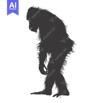 Popular premium asset: Silhouette of a hairy primate standing on white background