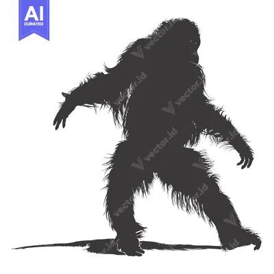 Aset desain premium: Silhouette of a hairy ape-like creature walking