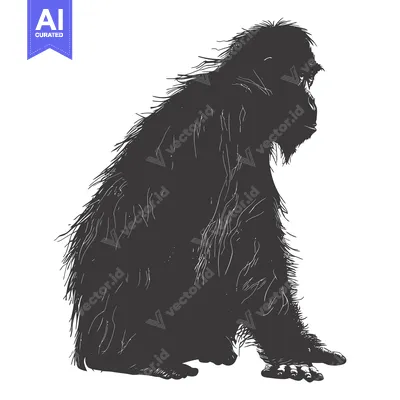 Aset desain premium: Silhouette of a Sitting Furry Primate