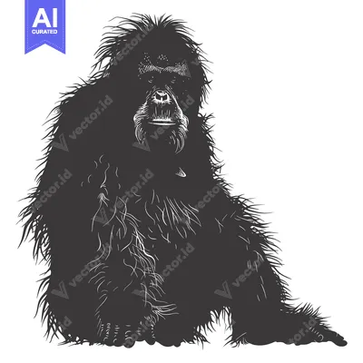Aset premium populer: Black and White Line Drawing of a Sitting Orangutan