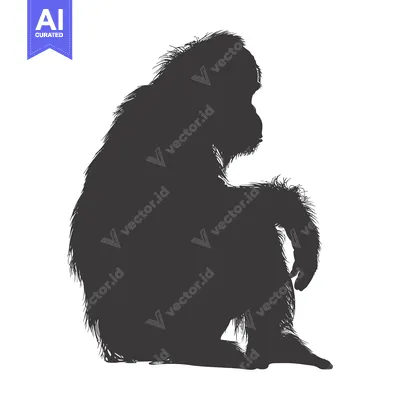 Aset desain premium: Silhouette of a Sitting Chimpanzee with One Hand Resting on Knee