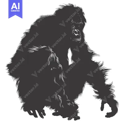 Popular premium asset: Silhouette of a Furry Primate Sitting and Looking Down