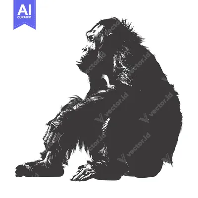 Aset premium populer: A Silhouetted Chimpanzee Sitting in Profile