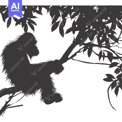 Aset premium populer: Silhouette of an Orangutan Sitting on a Branch