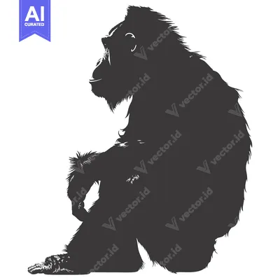 Aset desain premium: Silhouette of a Chimpanzee Sitting with Its Legs Crossed