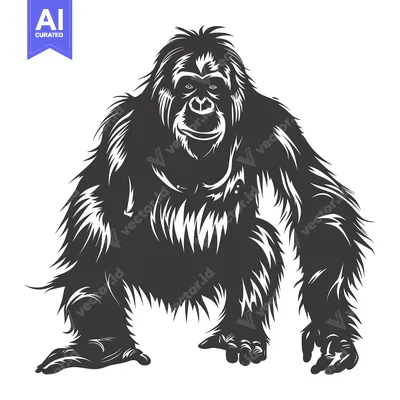 Aset premium populer: A Black and White Illustration of a Sitting Gorilla