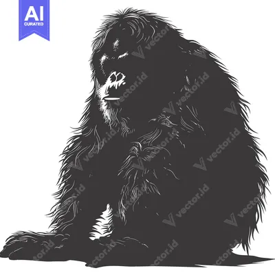 Aset premium populer: Black and White Silhouette of a Sitting Orangutan