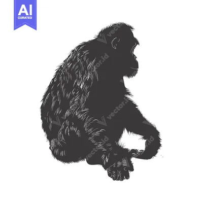 Popular premium asset: Black and White Silhouette of a Sitting Chimpanzee