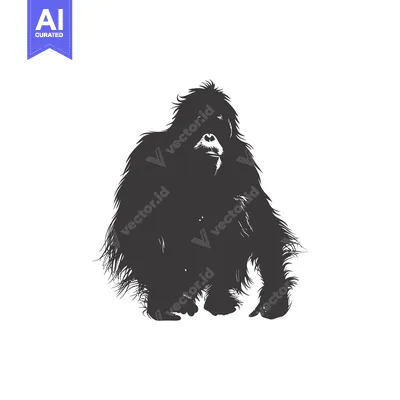 Aset desain premium: Black and White Silhouette of an Orangutan